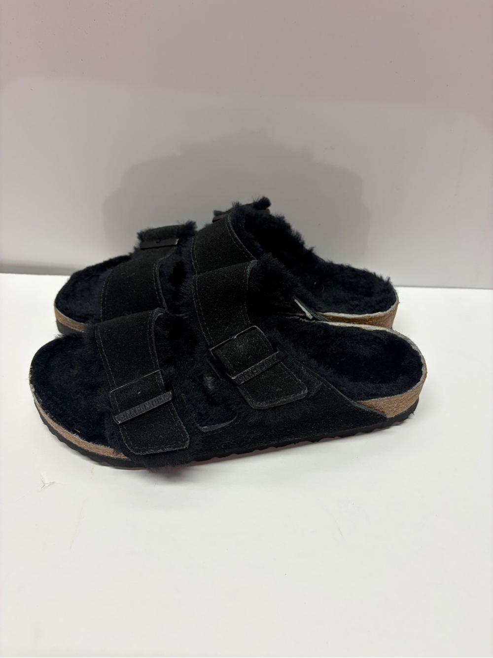 Birkenstock Black Faux-Fur Slip-On Sandals